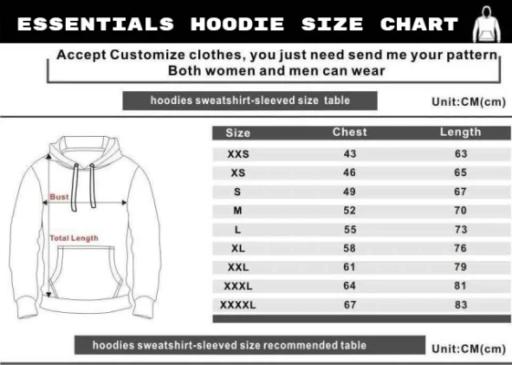 Essentials Hoodie Size Chart
